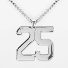 25 Number Pendant with Chain Necklace - Stainless Steel