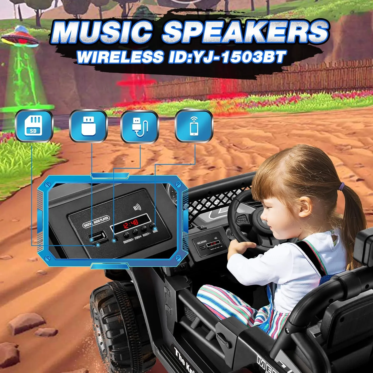 4-Wheel Drive Electric Ride-On Car for Kids with Parent Control, Music Player, Seatbelt, Suspension, and Storage Trunk