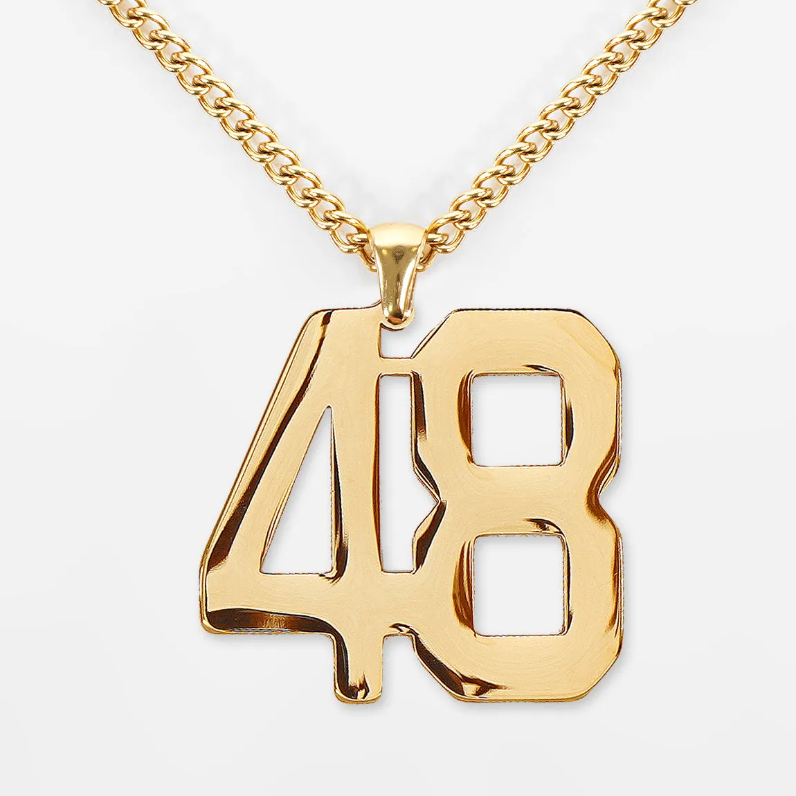 48 Number Pendant with Chain Necklace - Gold Plated Stainless Steel