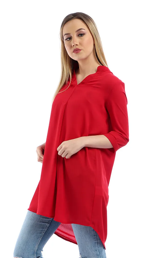 53329 3/4 Sleeves V-Neck Slip On Red Chiffon Tunic Top