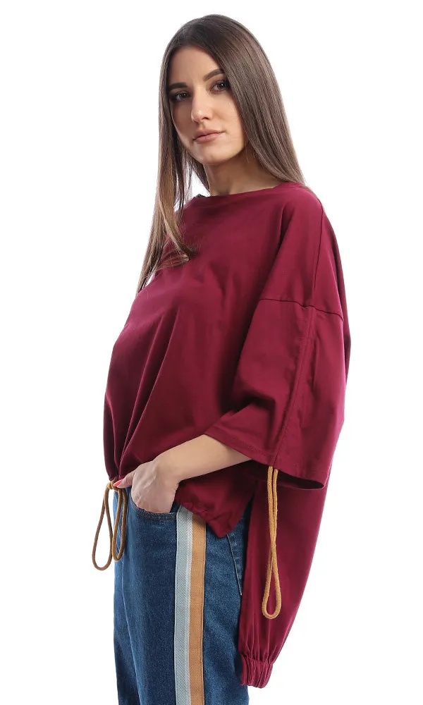 54020 Drawstring Solid Burgundy Tee