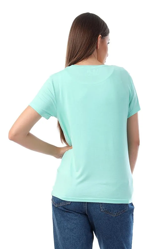 57765 Basic Solid Tee With Front Pocket - Aquamarine