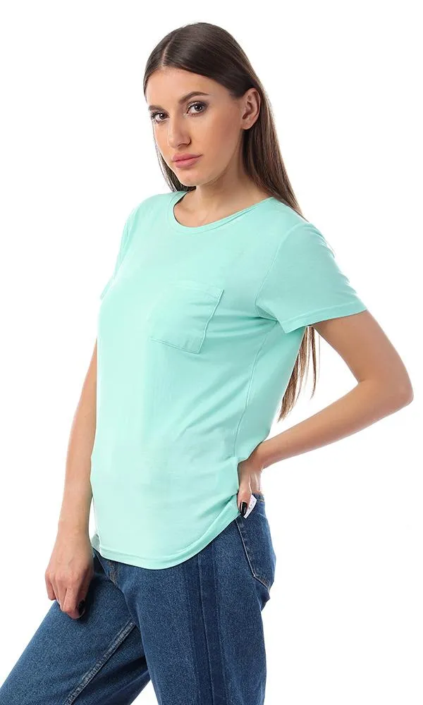 57765 Basic Solid Tee With Front Pocket - Aquamarine