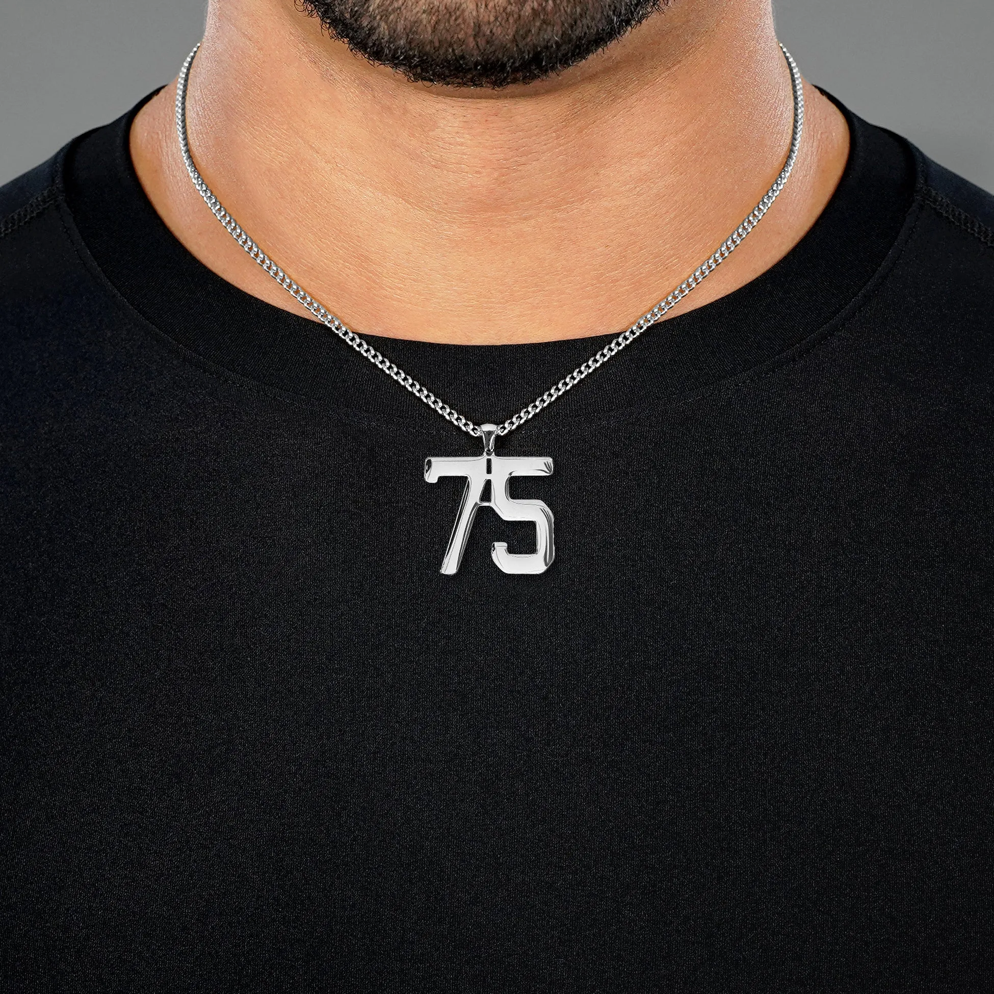 75 Number Pendant with Chain Necklace - Stainless Steel