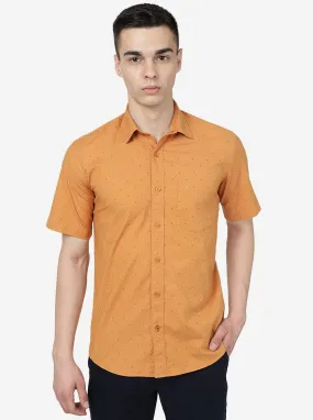 Apricot Orange Printed Slim Fit Semi Casual Shirt | JadeBlue