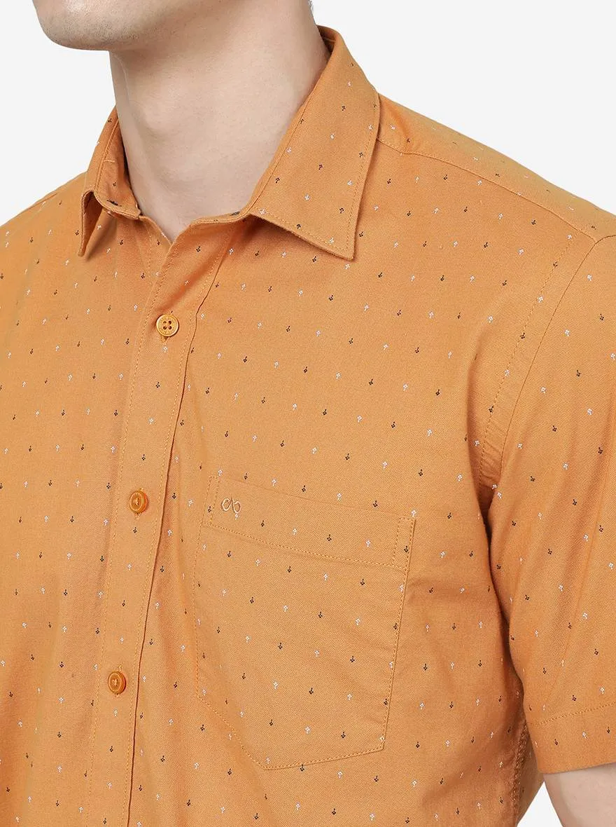 Apricot Orange Printed Slim Fit Semi Casual Shirt | JadeBlue