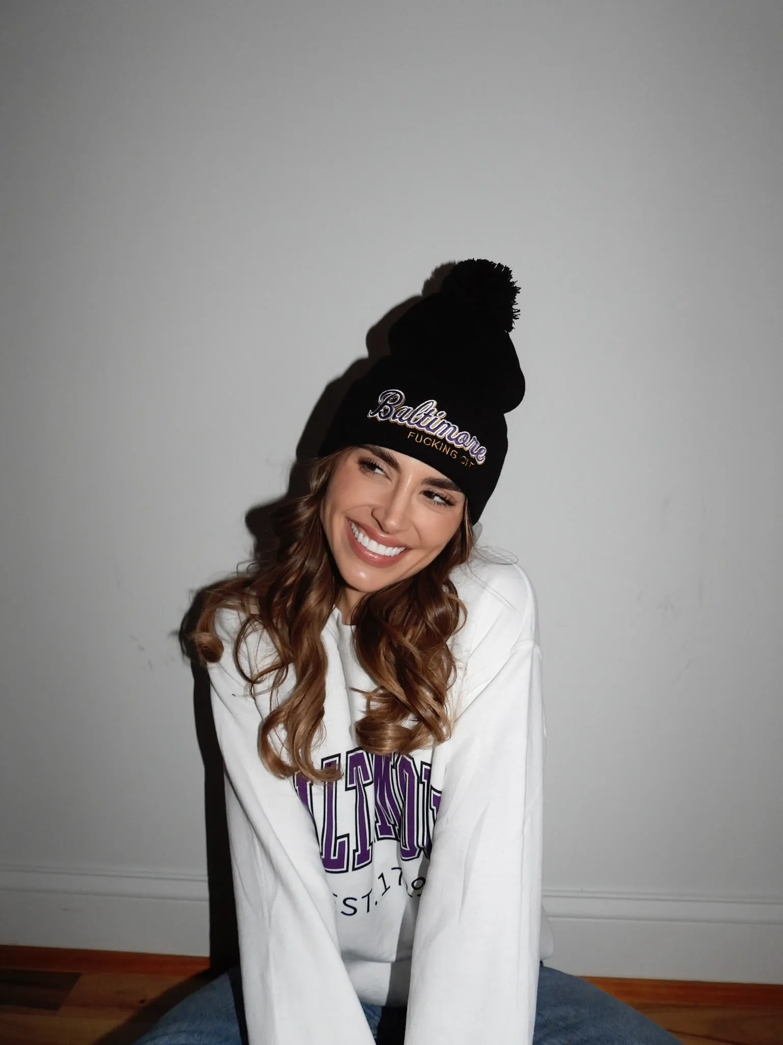 Baltimore Fucking City Pom Pom Beanie By Brightside