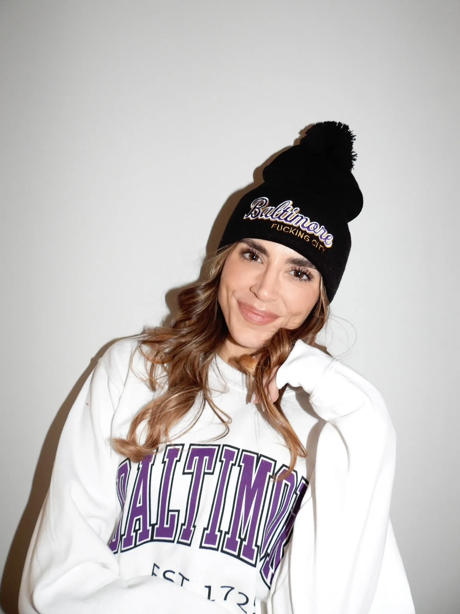 Baltimore Fucking City Pom Pom Beanie By Brightside