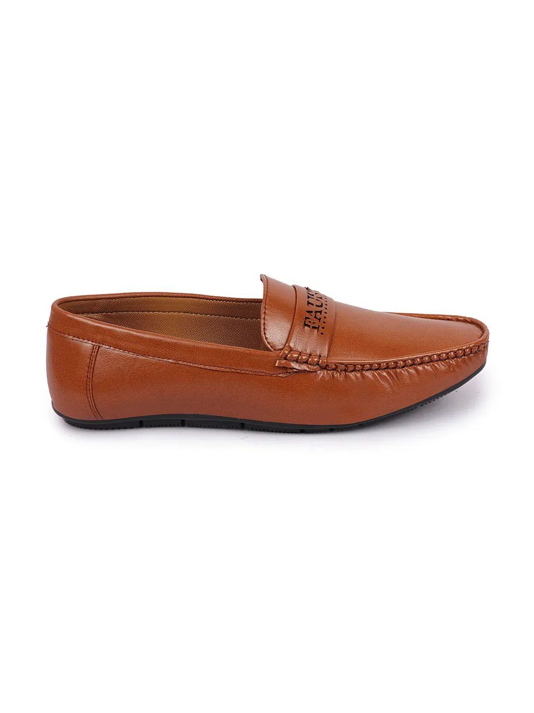 Basics Men Tan Laser Cut Logo Design Slip On Loafer Mocassin Shoes