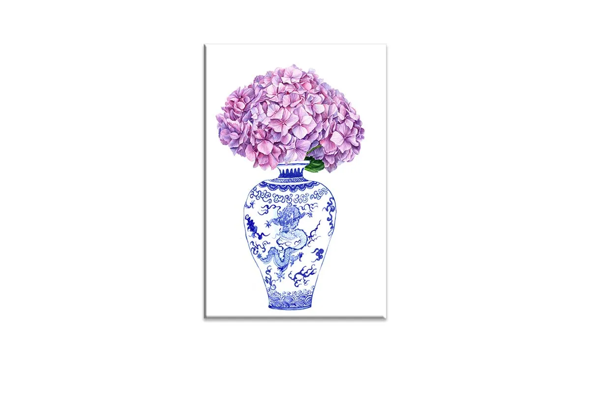 Blue White Vase Mauve Flowers | Hamptons Canvas Wall Art Print