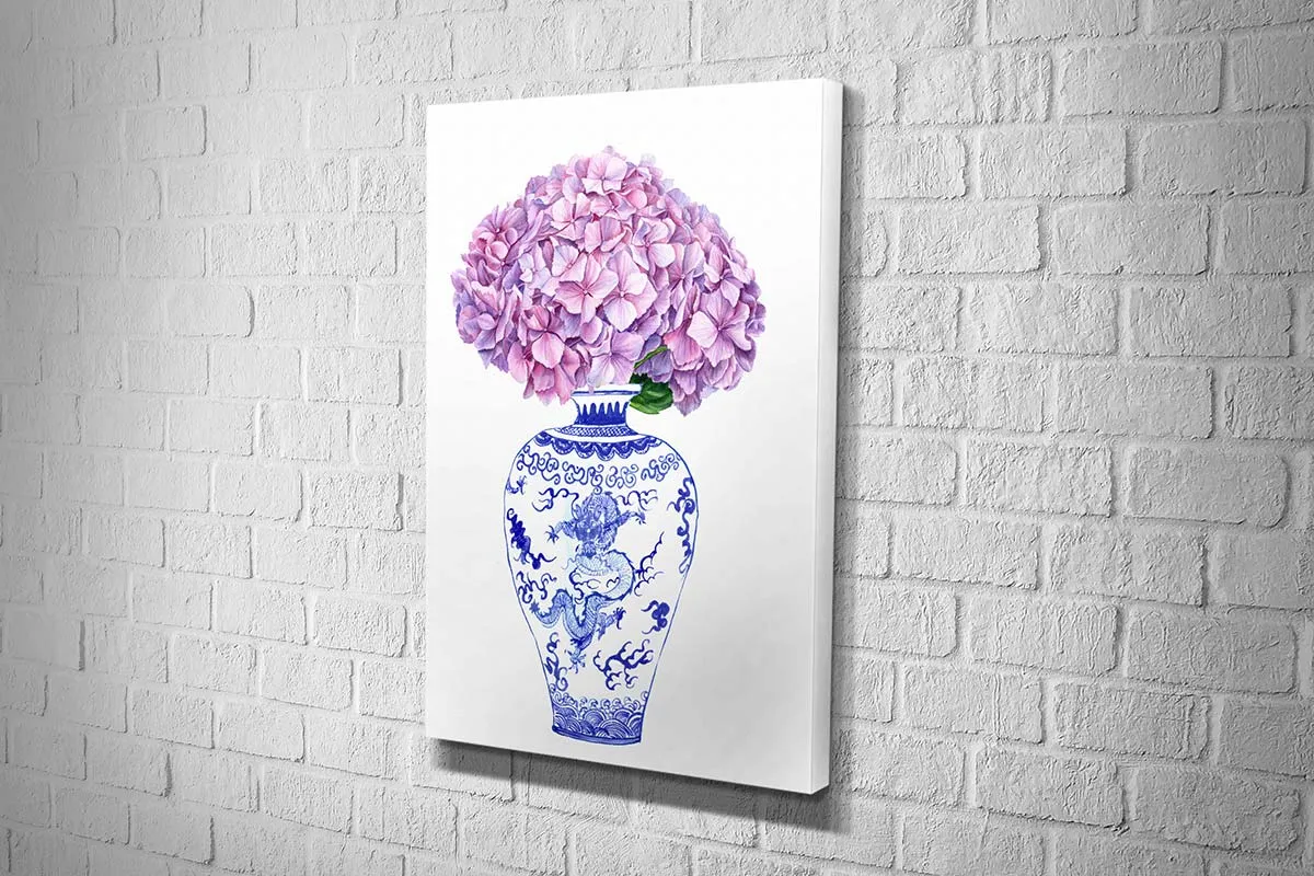 Blue White Vase Mauve Flowers | Hamptons Canvas Wall Art Print