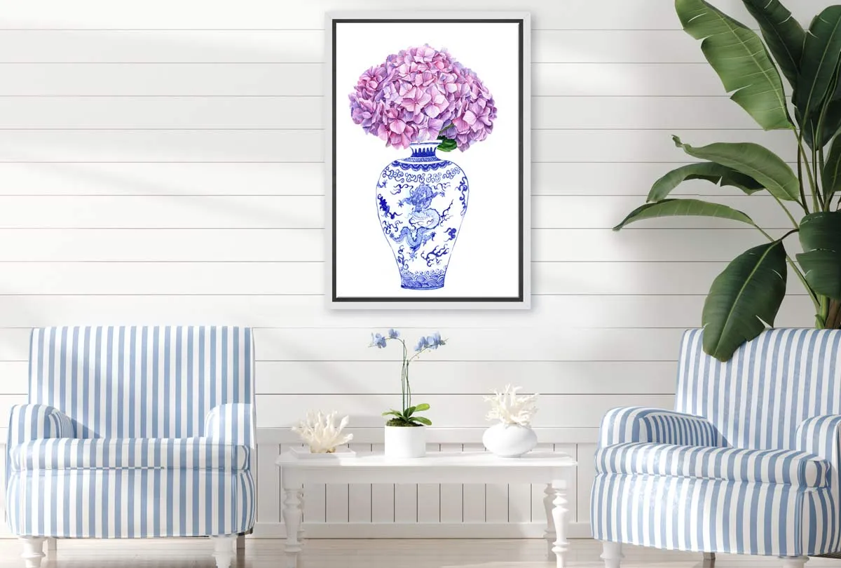 Blue White Vase Mauve Flowers | Hamptons Canvas Wall Art Print