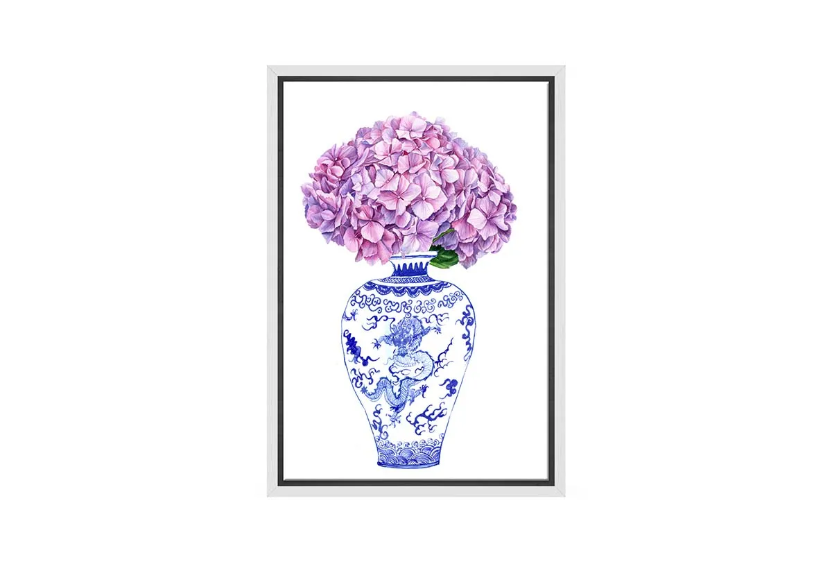 Blue White Vase Mauve Flowers | Hamptons Canvas Wall Art Print