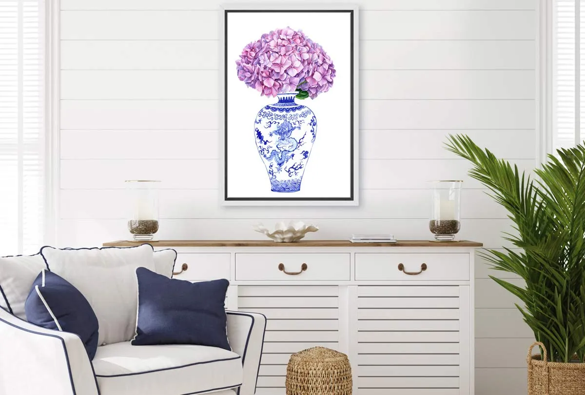 Blue White Vase Mauve Flowers | Hamptons Canvas Wall Art Print