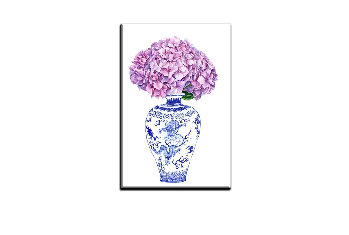 Blue White Vase Mauve Flowers | Hamptons Canvas Wall Art Print