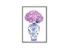 Blue White Vase Mauve Flowers | Hamptons Canvas Wall Art Print