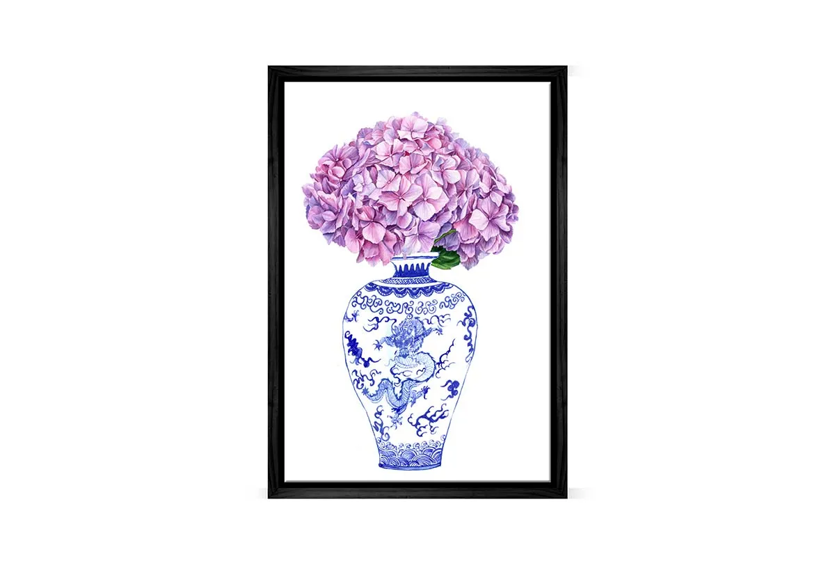 Blue White Vase Mauve Flowers | Hamptons Canvas Wall Art Print