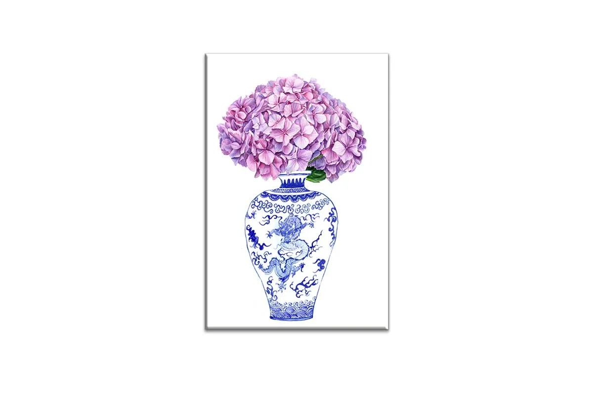 Blue White Vase Mauve Flowers | Hamptons Canvas Wall Art Print