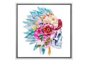 Boho Floral Head Dress Skull | Canvas Wall Art Print