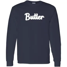 Butler University Bulldogs Basic Script Cotton Long Sleeve T Shirt - Navy