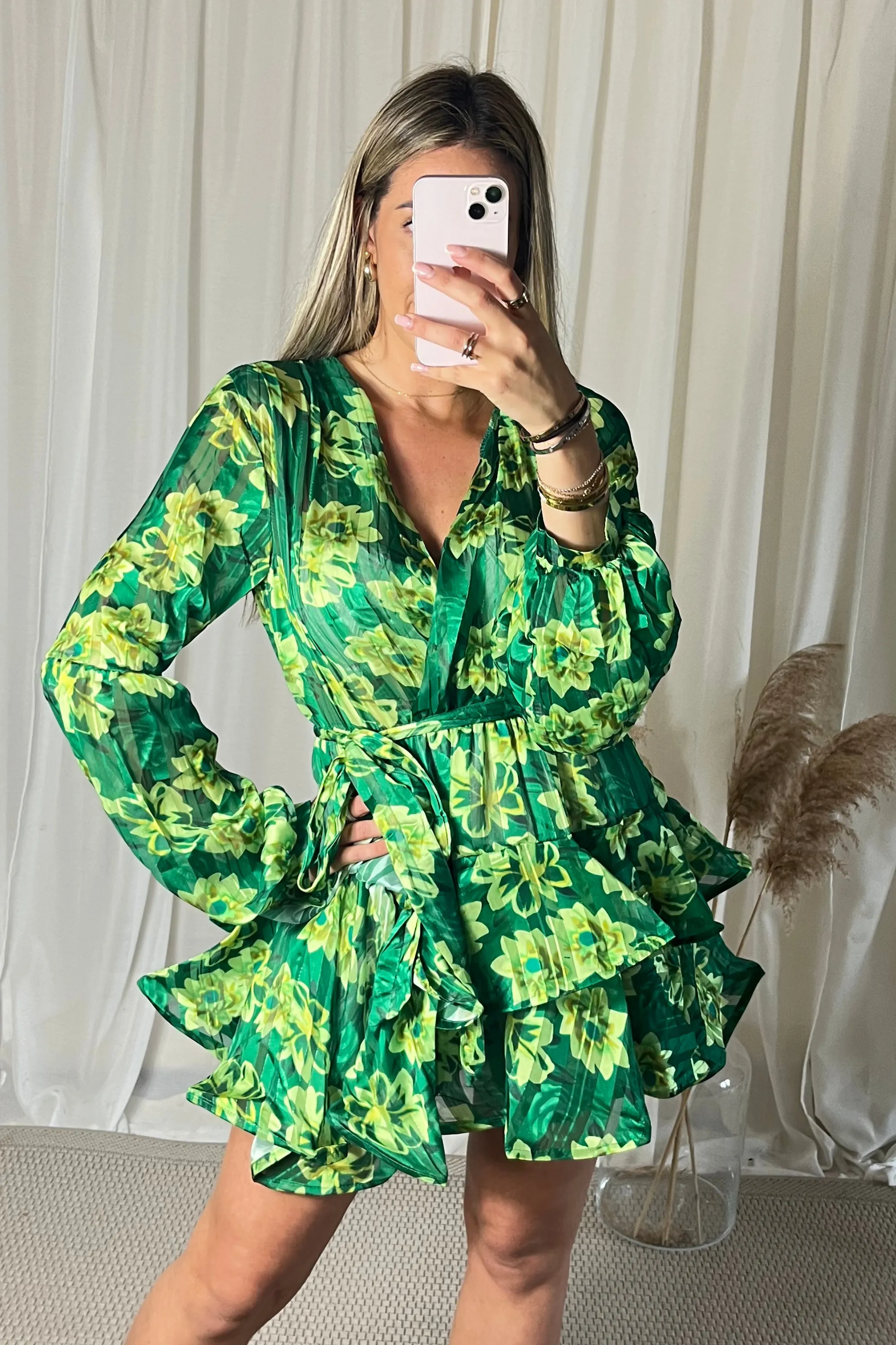 Green Formal Swing Floaty Tiered Dress Mini