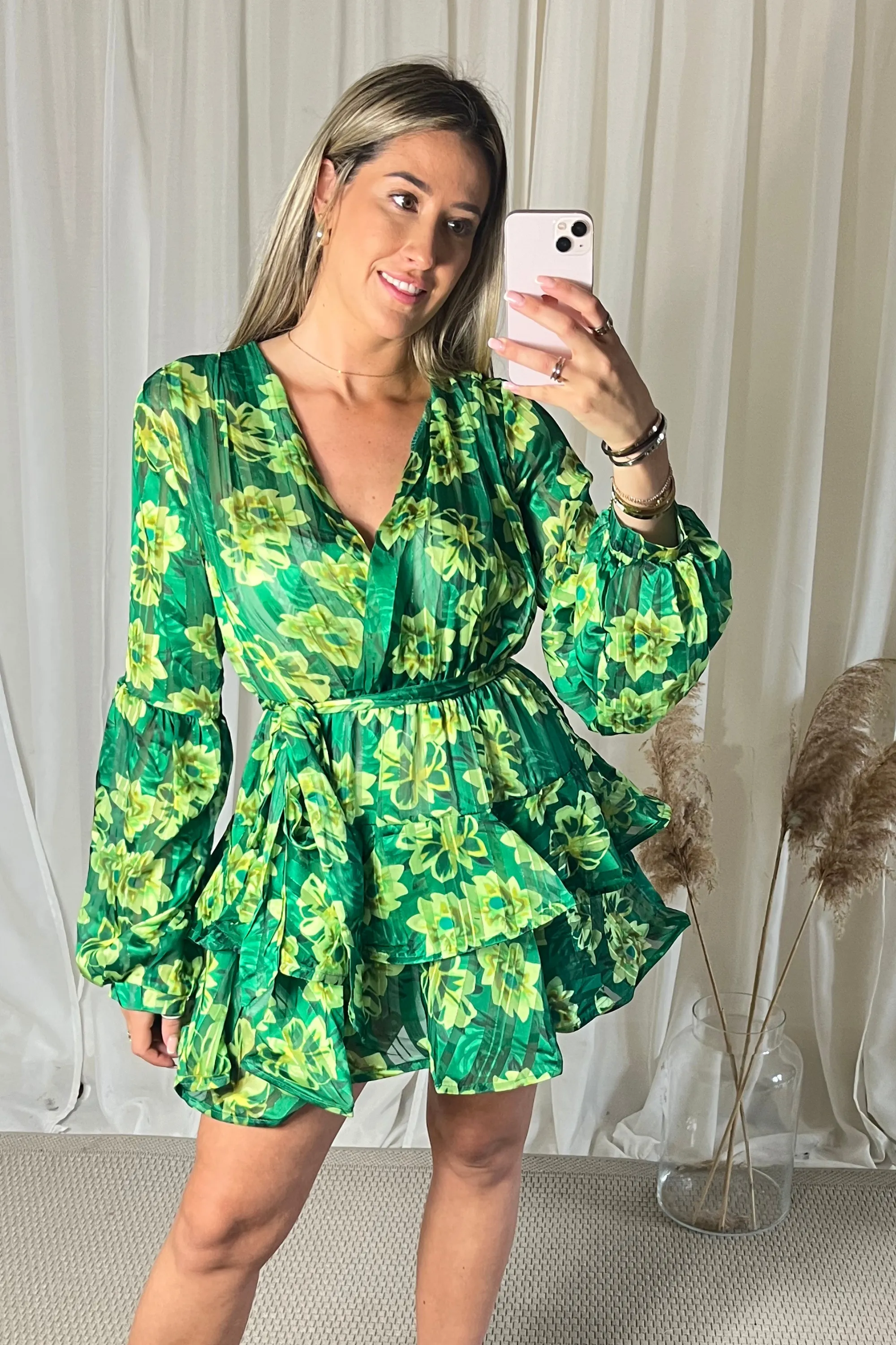 Green Formal Swing Floaty Tiered Dress Mini