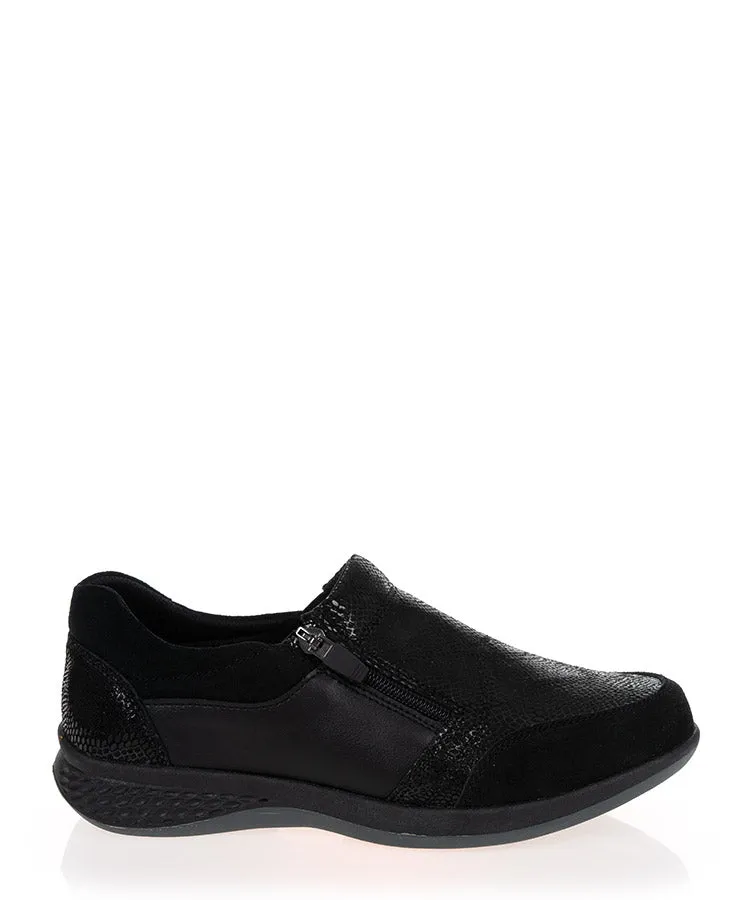 Just Bee Cedana Black Leather Wide Fit Shoe