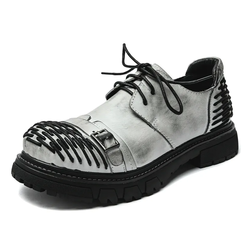 Luxury Men's Genuine Leather Work Boots / Casual Lace-up Platform Shoes / Fashion Driving Shoes