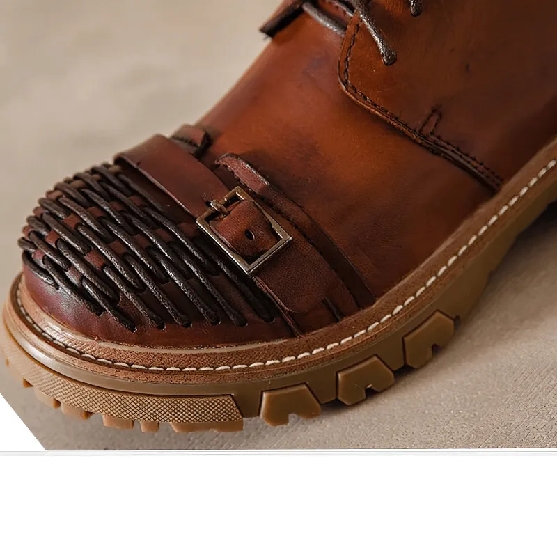 Luxury Men's Genuine Leather Work Boots / Casual Lace-up Platform Shoes / Fashion Driving Shoes