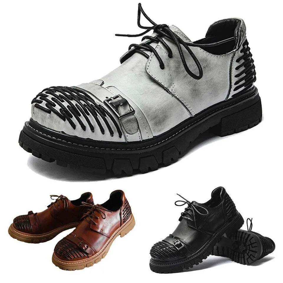 Luxury Men's Genuine Leather Work Boots / Casual Lace-up Platform Shoes / Fashion Driving Shoes