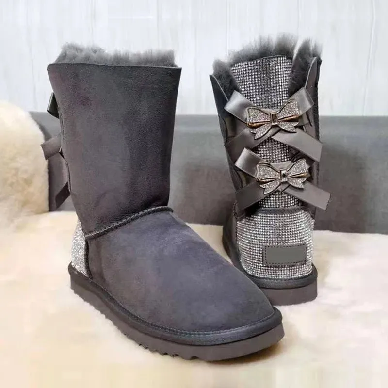 Warm winter boots outside  two Bow pretty  Women Boots, High Quality Warm snow boots in winter