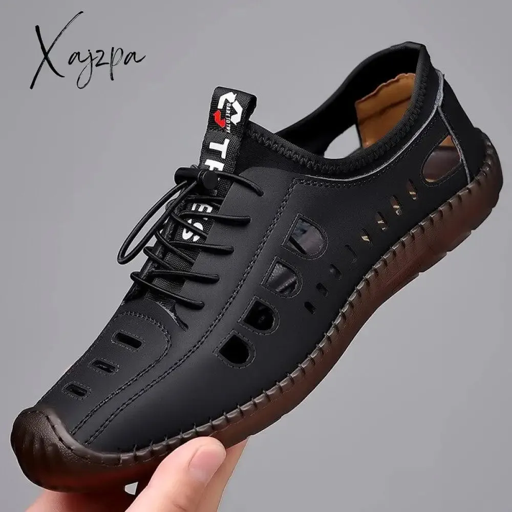 Xajzpa - Summer Men's Casual Sandals Fashion Hollow Out Breathable Shoes Men's Flat Business Soft Bottom Sneakers Sandalias Hombre